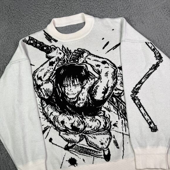 Jujutsu Kaisen Toji Fushiguro Sweater Mens Large Cream Pullover Crewneck Knit - Picture 1 of 8